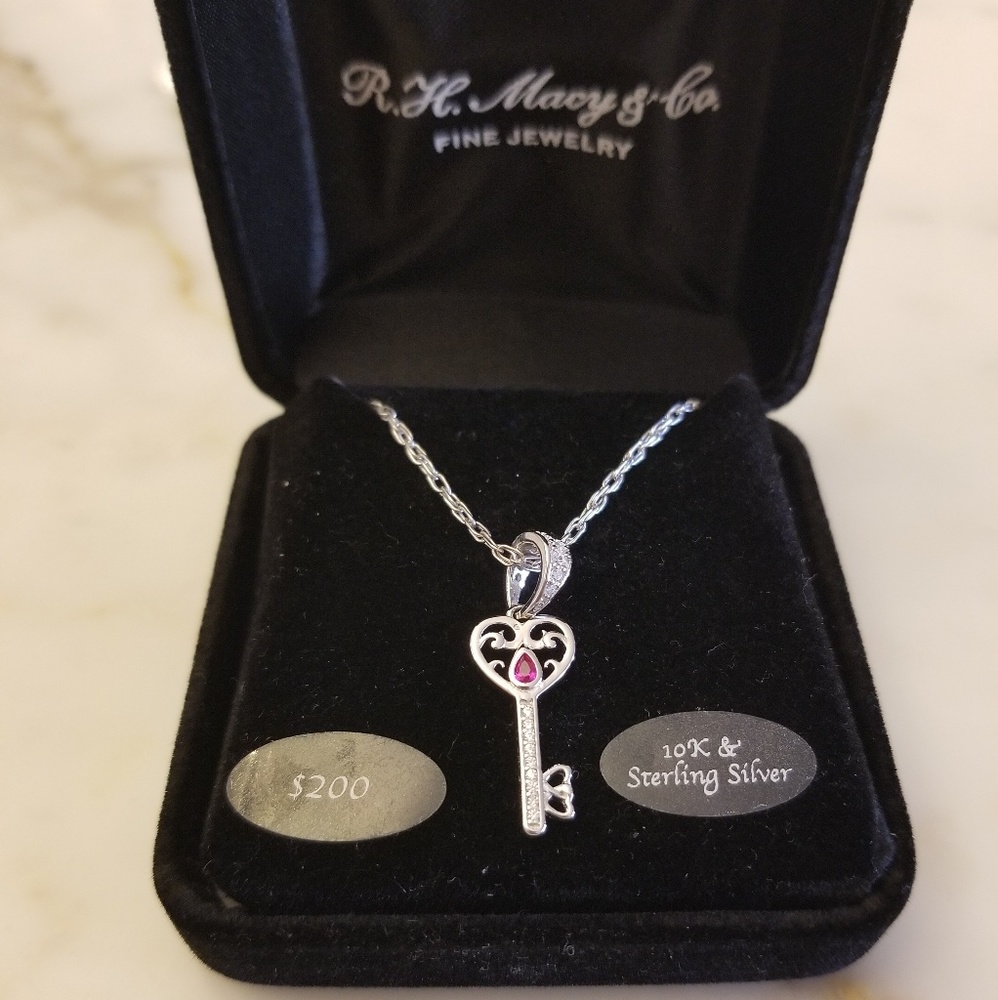 10k & Sterling Silver Key Heart Necklace
